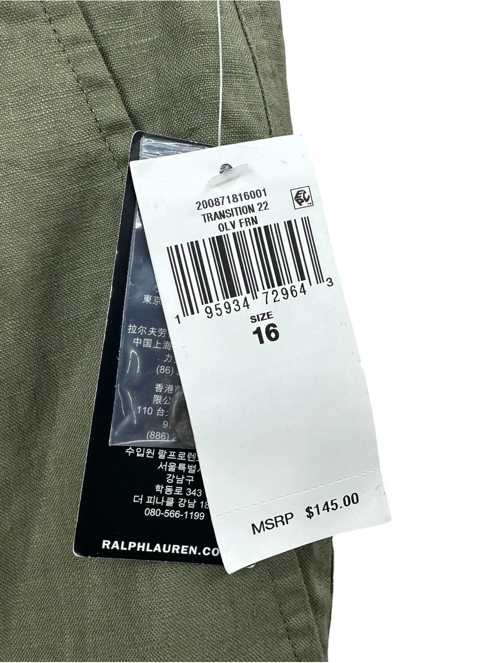 New LAUREN RALPH LAUREN Linen Pants Buckle Detail Pleat Cargo Green LRL